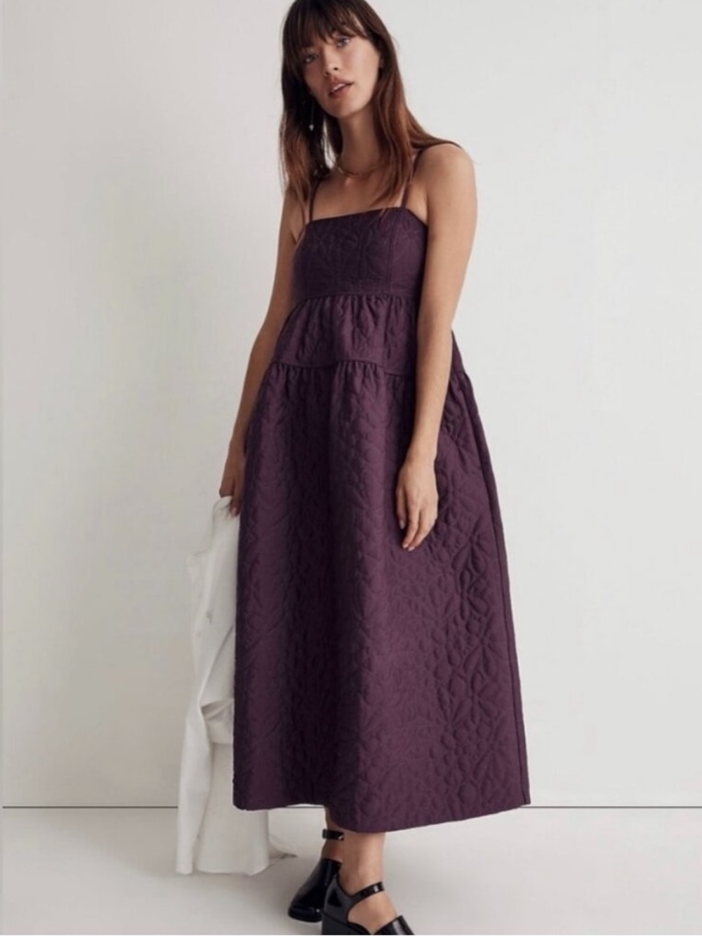 NWT Madewell Floral Quilted Empire Midi Dress in True Aubergine Purple Sz 6